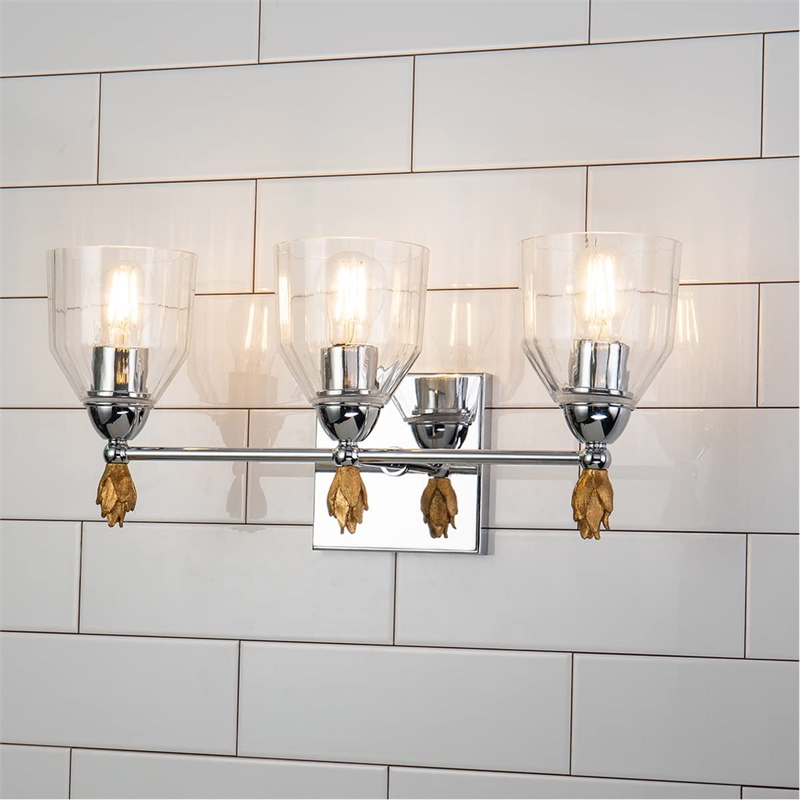 Lucas McKearn Felice 3-light Gold Flame-shaped Bath Vanity Light in Chrome