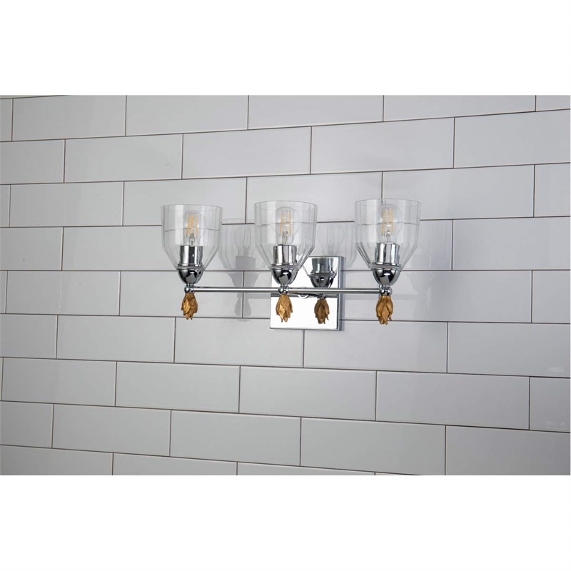 Lucas McKearn Felice 3-light Gold Flame-shaped Bath Vanity Light in Chrome