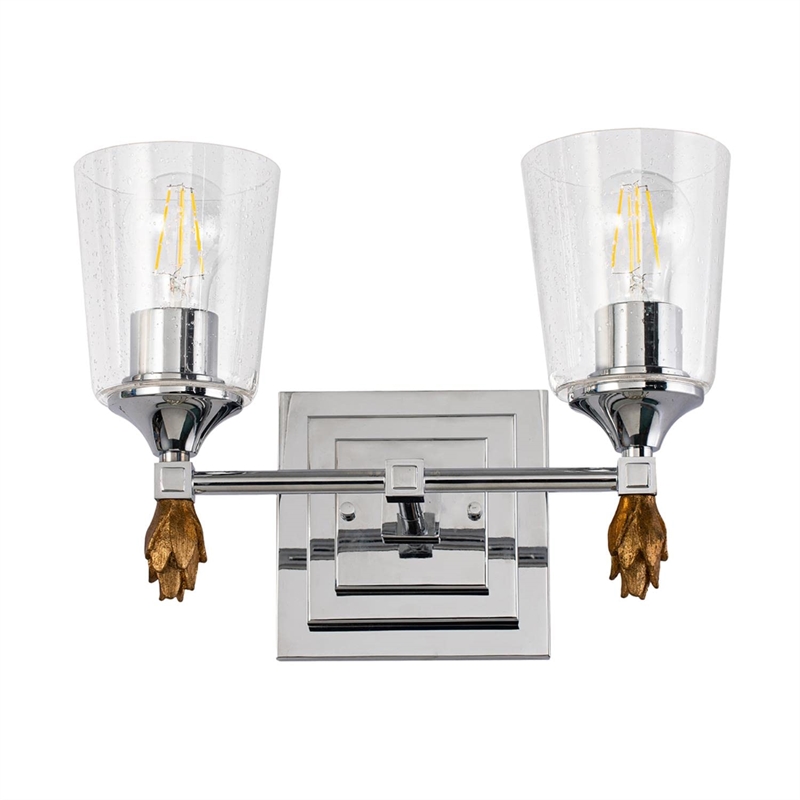 Lucas McKearn Vetiver 2-light Gold Flame-shaped Bath Vanity Light in Chrome