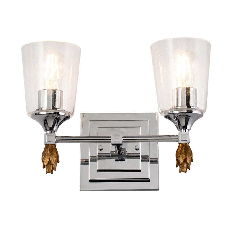 Lucas McKearn Vetiver 2-light Gold Flame-shaped Bath Vanity Light in Chrome