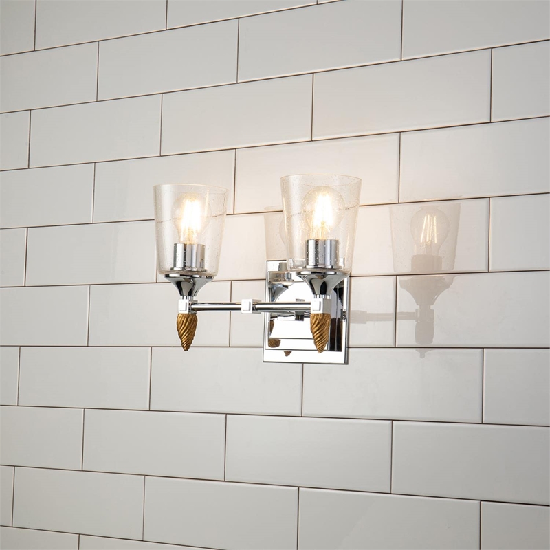 Lucas McKearn Vetiver 2-light Silver Flame-shaped Bath Vanity Light in Chrome