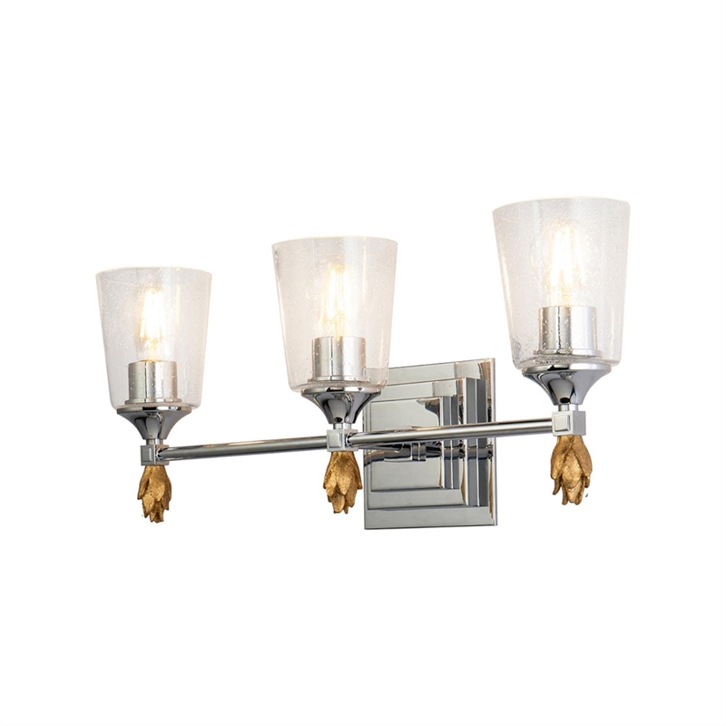 Lucas McKearn Vetiver 3-light Gold Flame-shaped Bath Vanity Light in Chrome