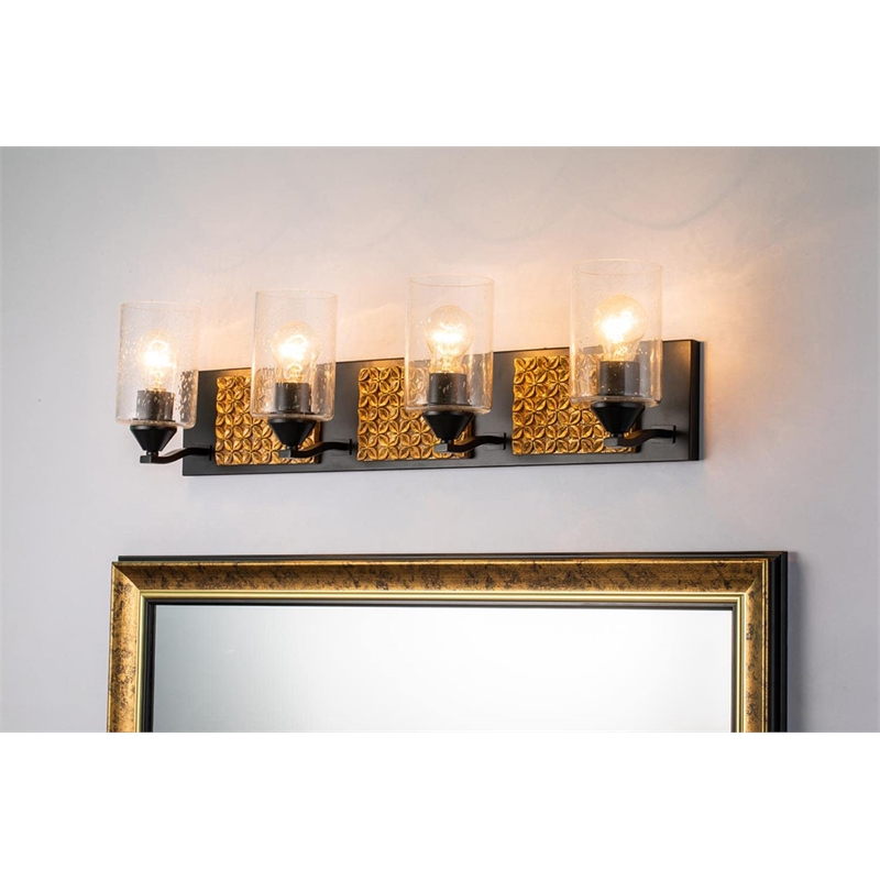 Lucas McKearn Arcadia 4-light Metal Bath Vanity Light in Matte Black/Gold