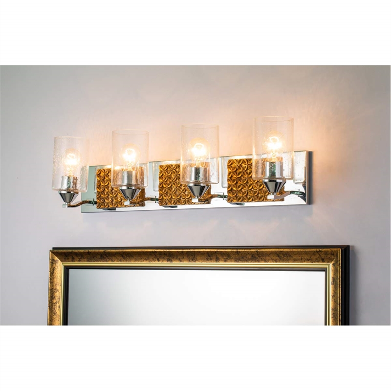 Lucas McKearn Arcadia 4-light Metal Bath Vanity Light in Polished Chrome/Gold