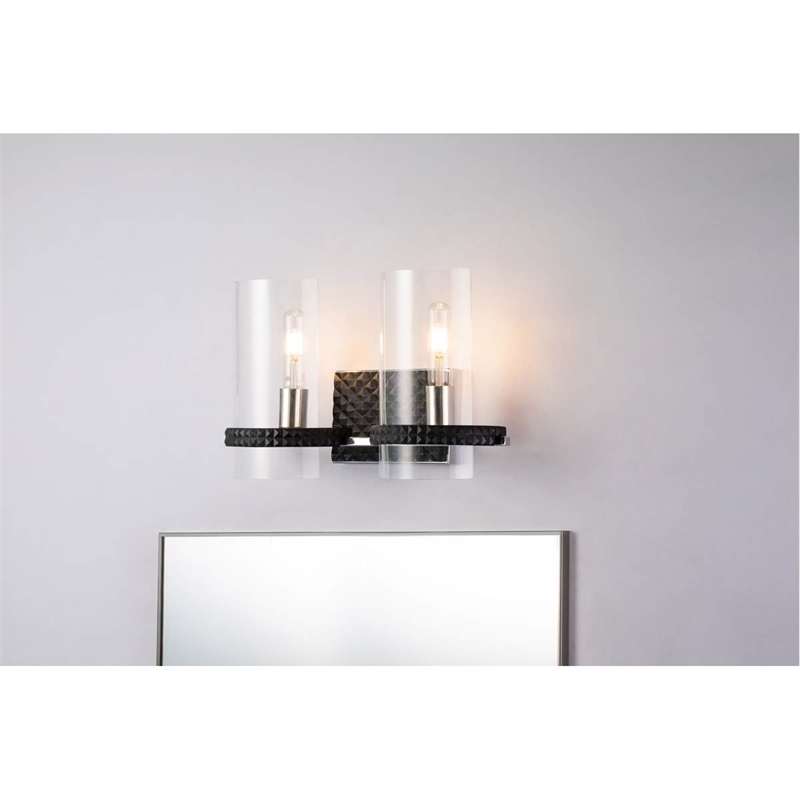 Lucas McKearn Mazant 2-light Metal Bath Vanity Light in Matte Black/Chrome