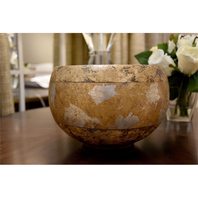 Lucas McKearn Eva Traditional Resin Decorative Bowl in Gold and Silver Leaf