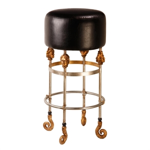 Lucas McKearn Armory 31&quot Tall Leather and Steel Bar Stool in Gold/Black