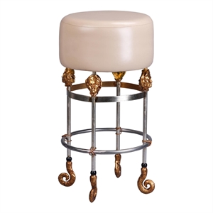 Lucas McKearn Armory 31&quot Tall Leather and Steel Bar Stool in Gold/Putty
