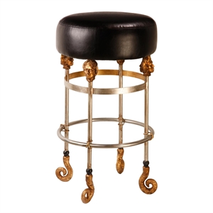 Lucas McKearn Armory 26&quot Short Leather and Steel Bar Stool in Gold/Black