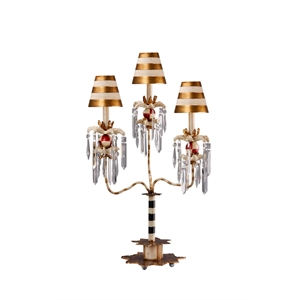 Lucas McKearn Birdland 3-light Crystal Table Lamp in Black/Gold Stripes