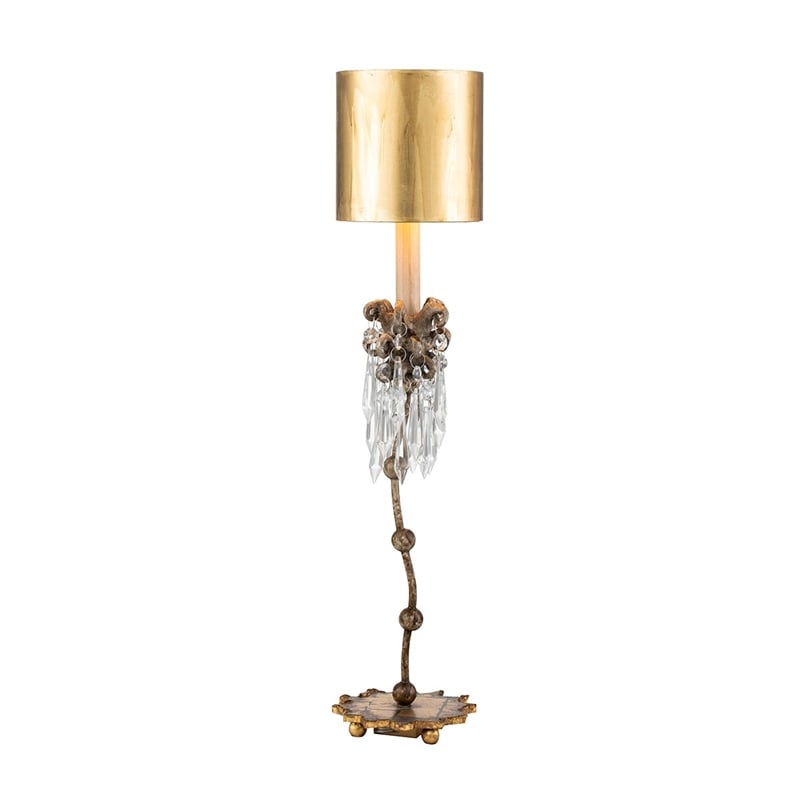 Lucas McKearn Venetian Crystal Table Lamp with Gold Leaf/Silver Accents in Beige