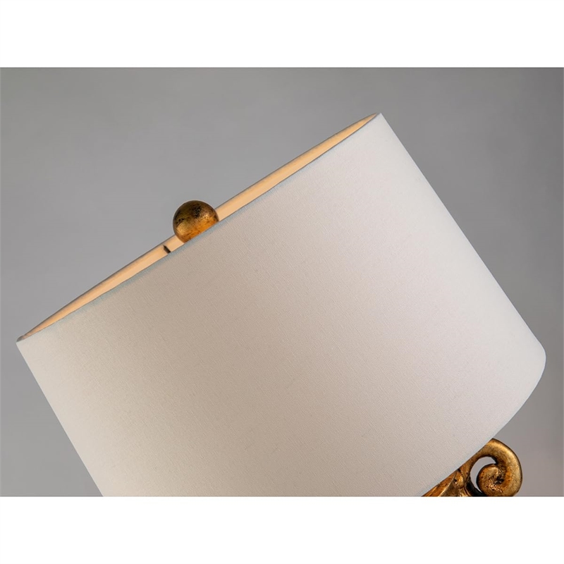 Lucas McKearn Gallier Metal Table Lamp with White Linen Shade in Black/Gold