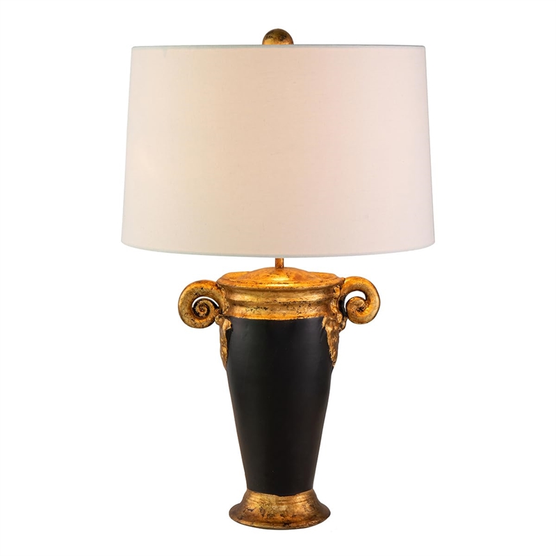 Lucas McKearn Gallier Metal Table Lamp with White Linen Shade in Black/Gold