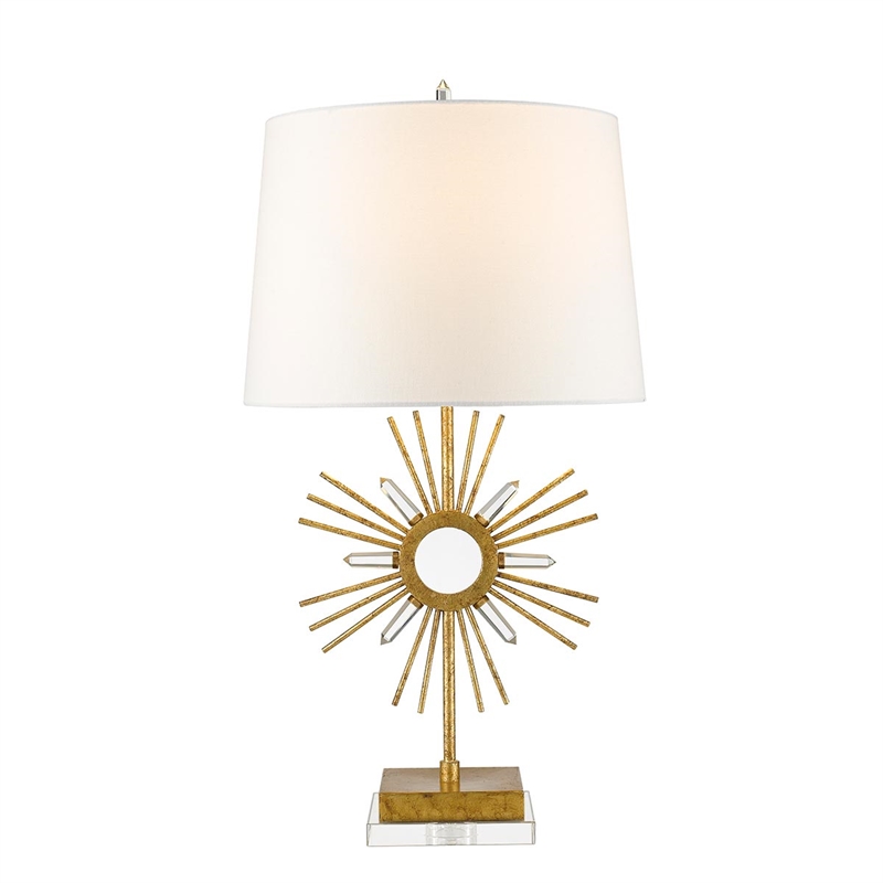 Lucas McKearn Sun King Metal Buffet Lamp with White Linen Shade in Gold Leaf