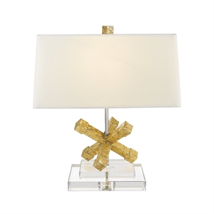 Lucas McKearn Jackson Square Metal Table Lamp with White Linen Shade in Gold