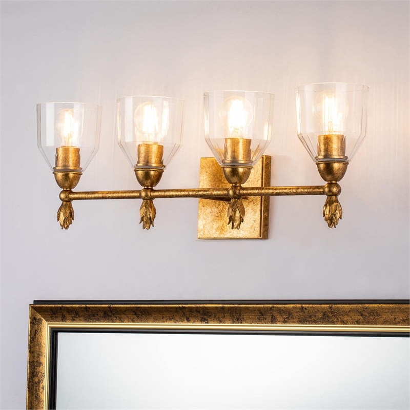 Lucas McKearn Felice 4-Light Traditional Metal Bath Bar in Gold/Clear