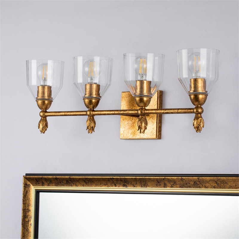 Lucas McKearn Felice 4-Light Traditional Metal Bath Bar in Gold/Clear