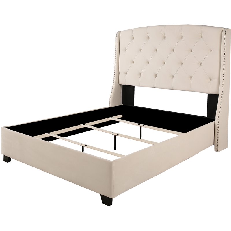 off white upholstered bed