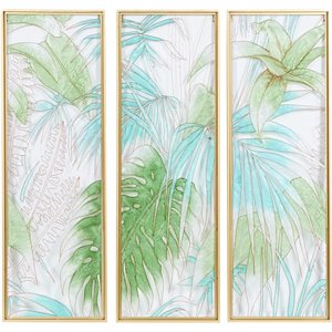 cosmoliving by cosmopolitan green glass wall decor (set of 3)