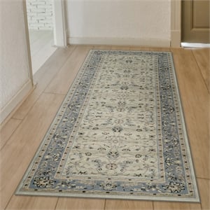 Radici USA Alba Traditional Oriental Floral Green Runner Polypropylene Rug 2'2&quot x 7'7&quot