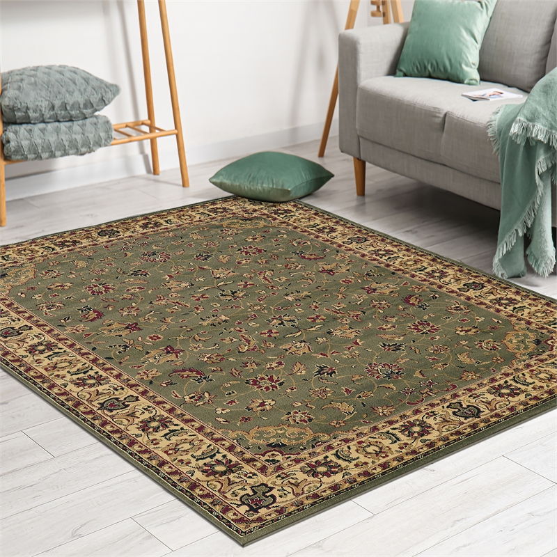 Castello 953 Traditional Sarouk Green Sage Rectangular Polypropylene Area Rug 3'3