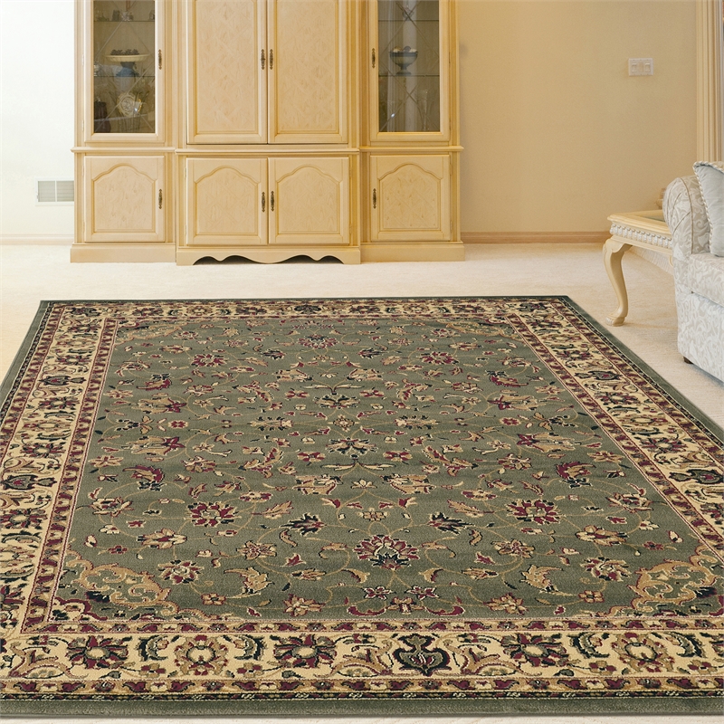Castello 953 Traditional Sarouk Green Sage Rectangular Polypropylene Area Rug 3'3