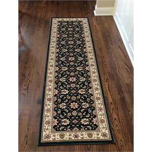 Radici USA Como Traditional Oriental Floral Black Runner Polypropylene Rug 2'2&quot x 7'7&quot