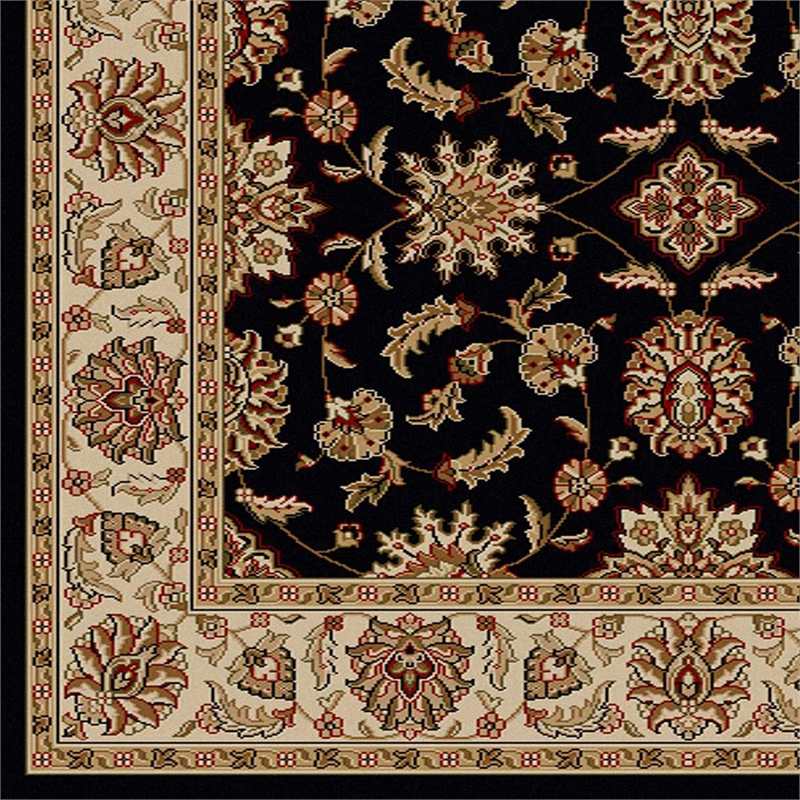 Radici USA Como Traditional Oriental Floral Black Runner Polypropylene Rug 2'2