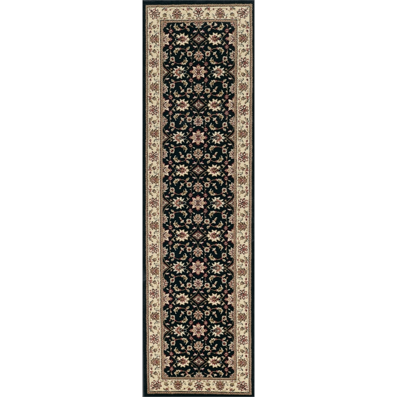 Radici USA Como Traditional Oriental Floral Black Runner Polypropylene Rug 2'2