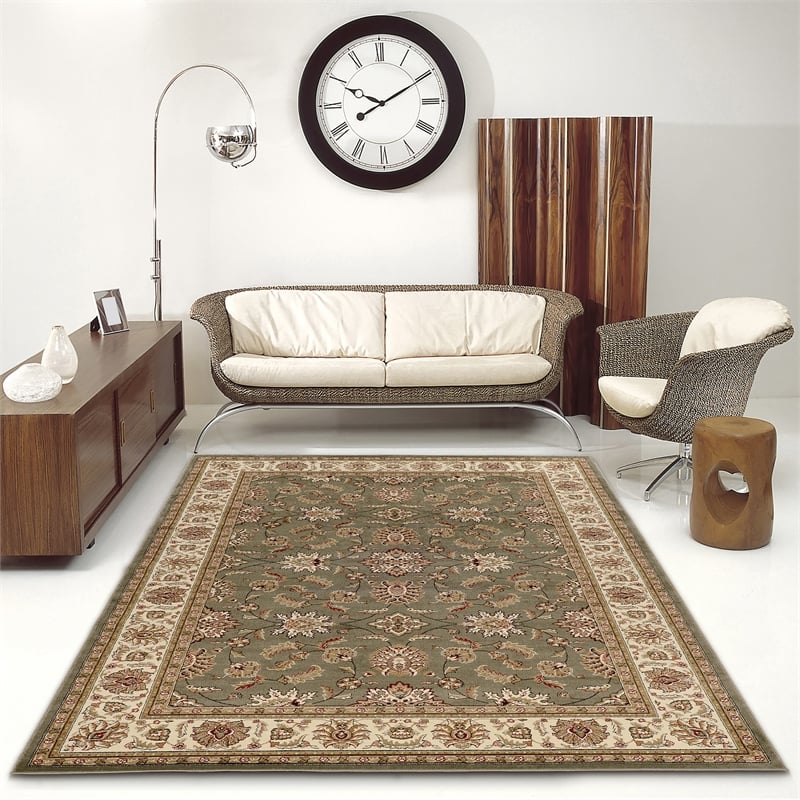 Radici USA Como Traditional Oriental Floral Green Rectangular Polypropylene Area Rug 3'3