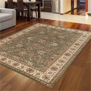 Radici USA Como Traditional Oriental Floral Green Rectangular Polypropylene Area Rug 5'5&quot x 7'7&quot