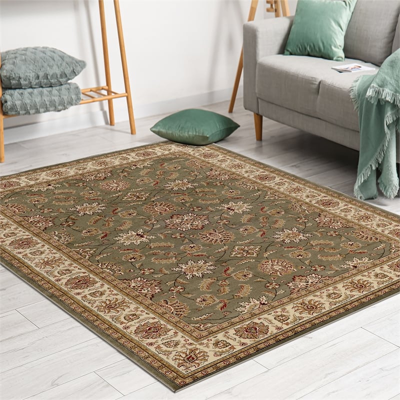 Radici USA Como Traditional Oriental Floral Green Rectangular Polypropylene Area Rug 5'5