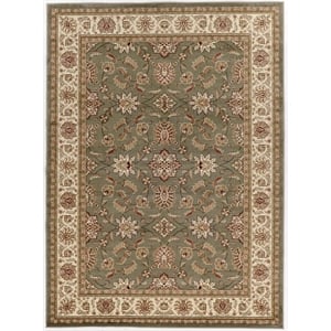 Radici USA Como Traditional Oriental Floral Green Rectangular Polypropylene Area Rug 7'9&quot x 11'