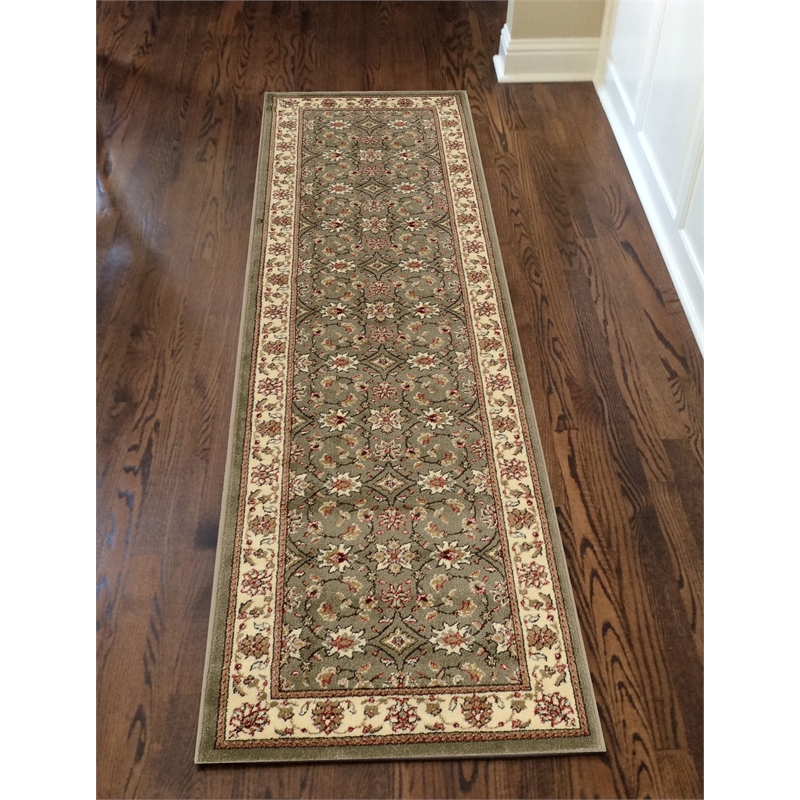 Radici USA Como Traditional Oriental Floral Green Runner Polypropylene Rug 2'2