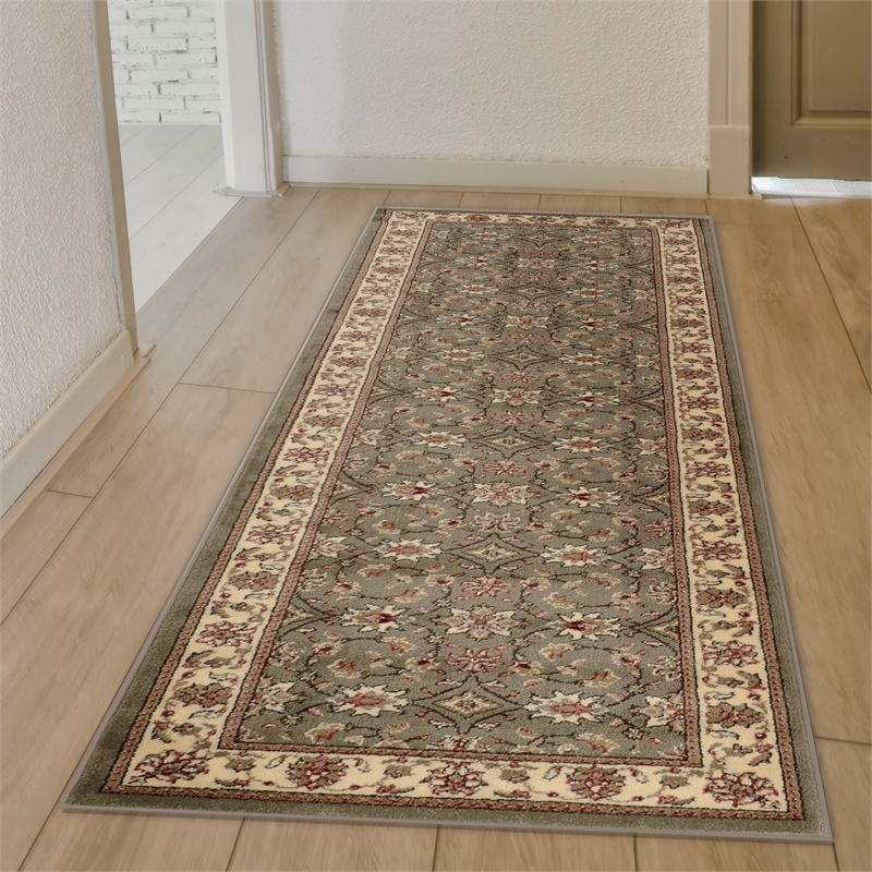 Radici USA Como Traditional Oriental Floral Green Runner Polypropylene Rug 2'2