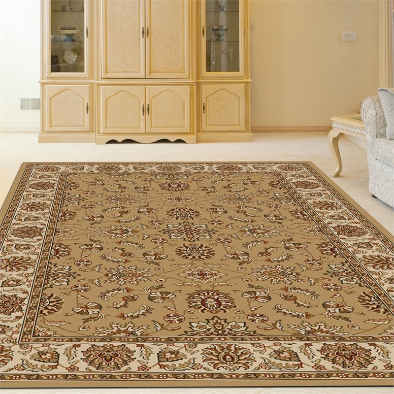 Radici USA Como Traditional Oriental Floral Beige Rectangular Polypropylene Area Rug 5'5