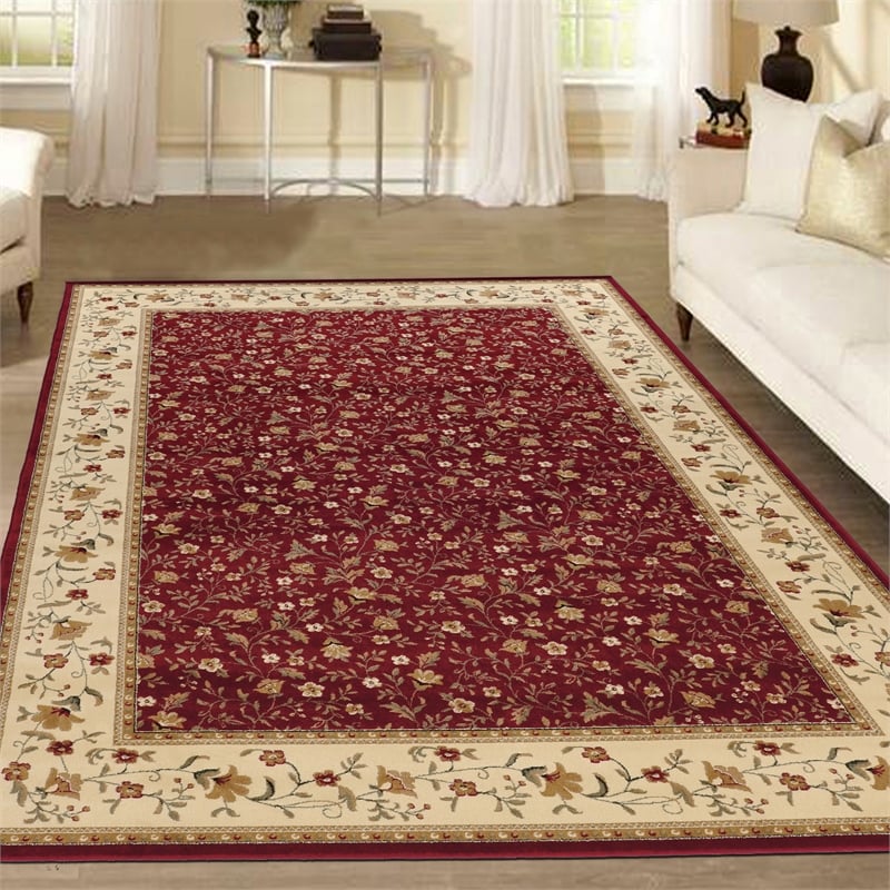 Radici USA Como Transitional Botanical Red Rectangular Polypropylene Area Rug 7'9