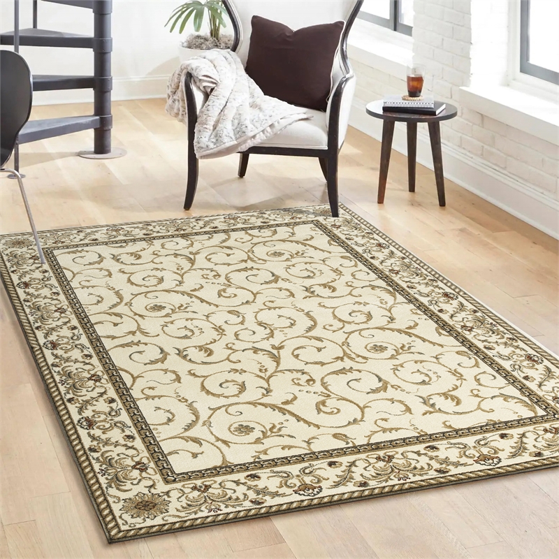 Radici USA Como Traditional Oriental Ivory Rectangular Polypropylene Area Rug 3'3