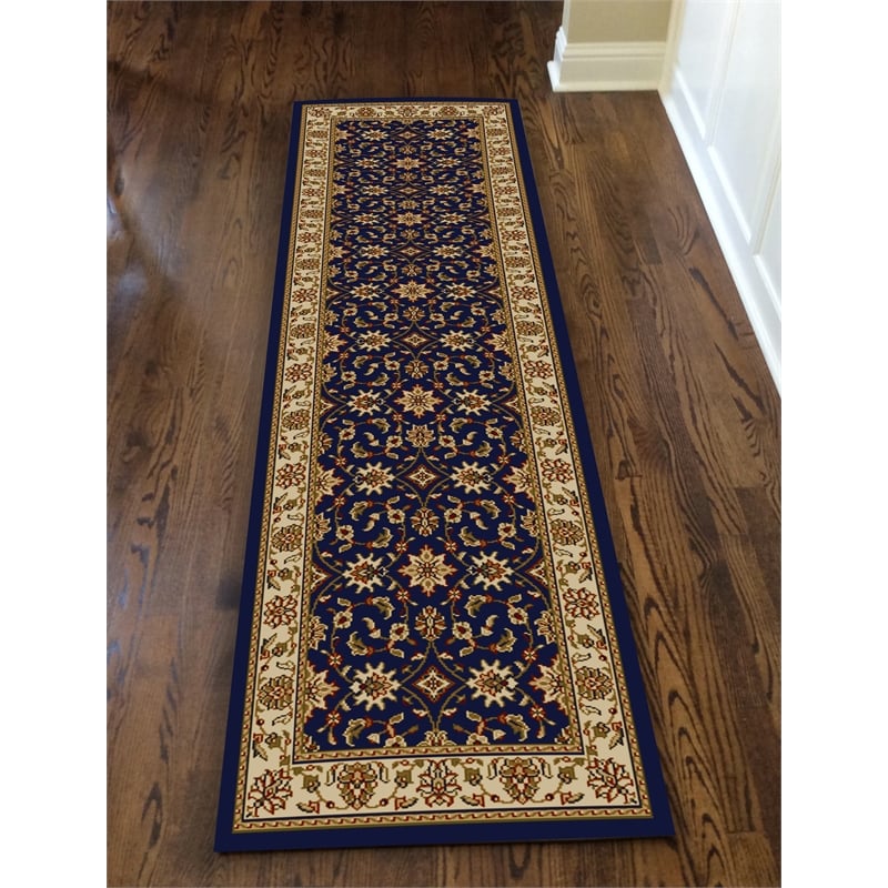 Radici USA Como Traditional Oriental Floral Blue Runner Polypropylene Rug 2'2