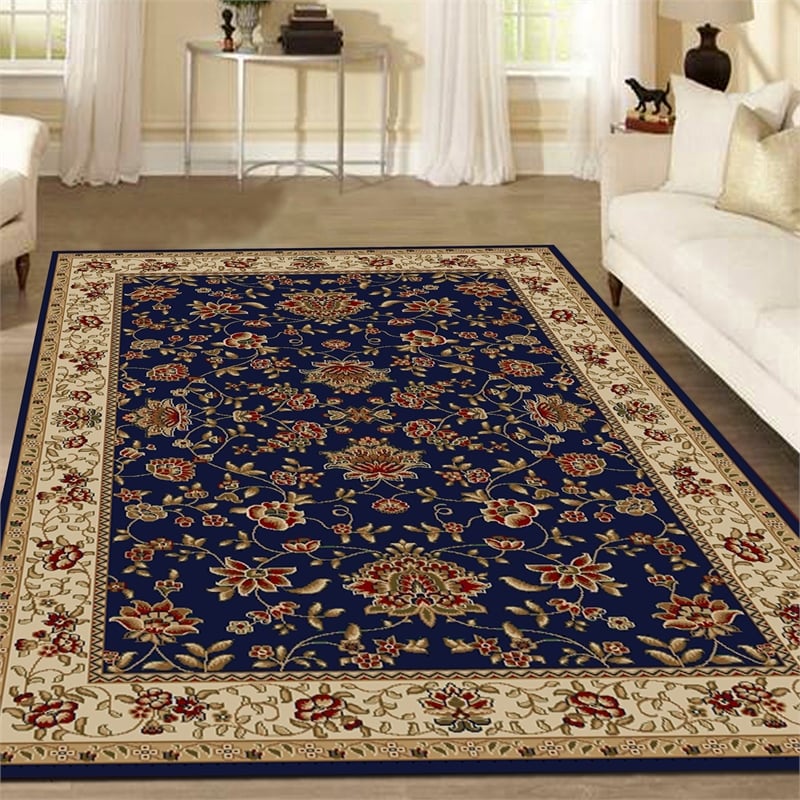 Radici USA Como Traditional Oriental Floral Blue Rectangular Polypropylene Area Rug 5'5