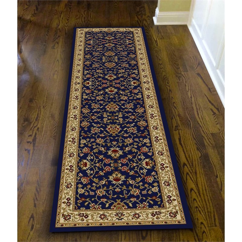 Radici USA Como Traditional Oriental Floral Blue Runner Polypropylene Rug 2'2