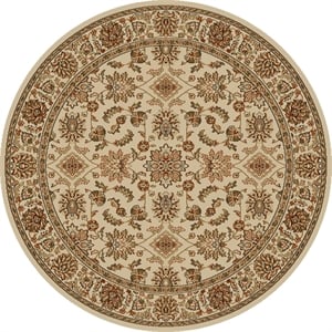 Radici USA Como Traditional Oriental Floral Ivory 5'3&quot Round Polypropylene Area Rug