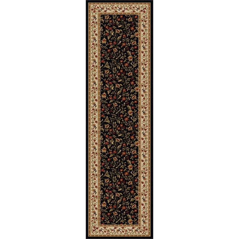 Radici USA Como Transitional Botanical Black Runner Polypropylene Rug 2'2
