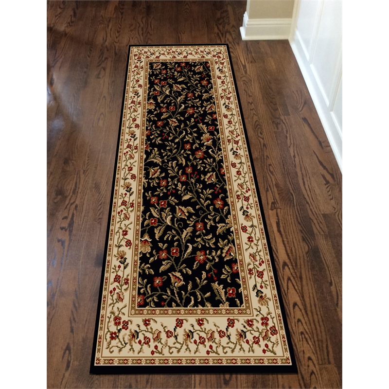 Radici USA Como Transitional Botanical Black Runner Polypropylene Rug 2'2