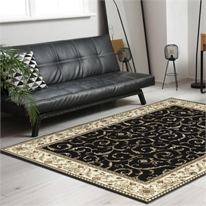 Radici USA Como Traditional Oriental Black Runner Polypropylene Rug 2'2&quot x 7'7&quot