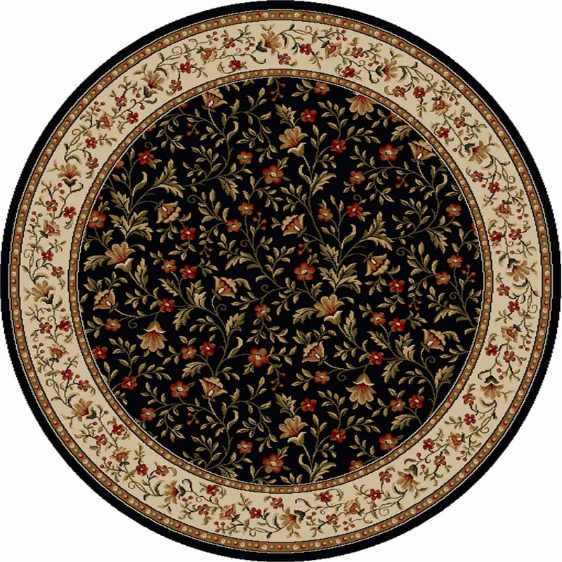 Radici USA Como Transitional Botanical Black 8' Round Polypropylene Area Rug