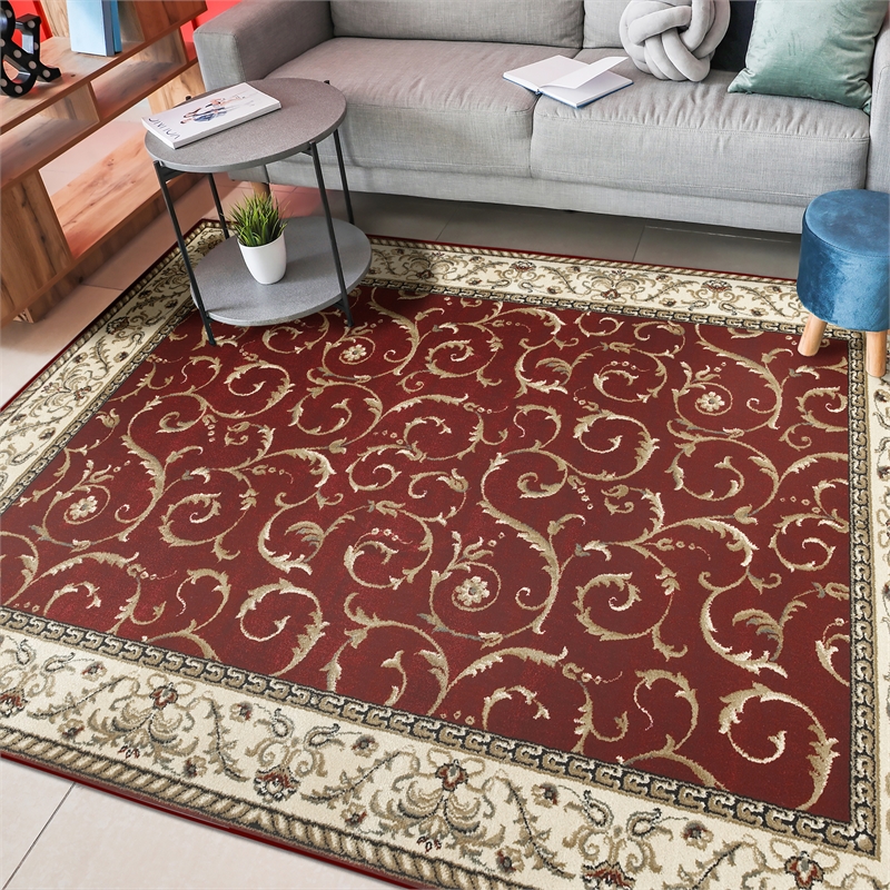 Radici USA Como Traditional Oriental Red Rectangular Polypropylene Area Rug 5'5