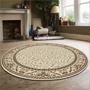 Radici USA Como Traditional Oriental Ivory 5'3&quot Round Polypropylene Area Rug