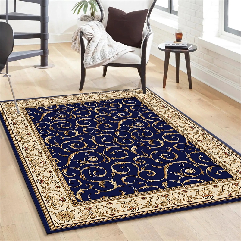 Radici USA Como Traditional Oriental Blue Rectangular Polypropylene Area Rug 5'5