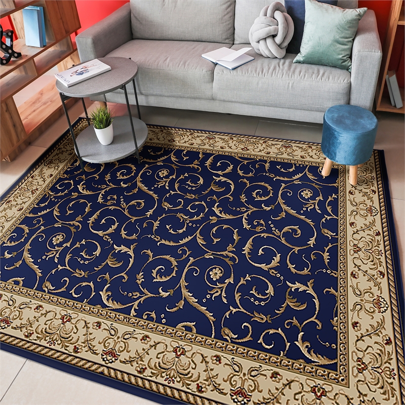 Radici USA Como Traditional Oriental Blue Rectangular Polypropylene Area Rug 5'5